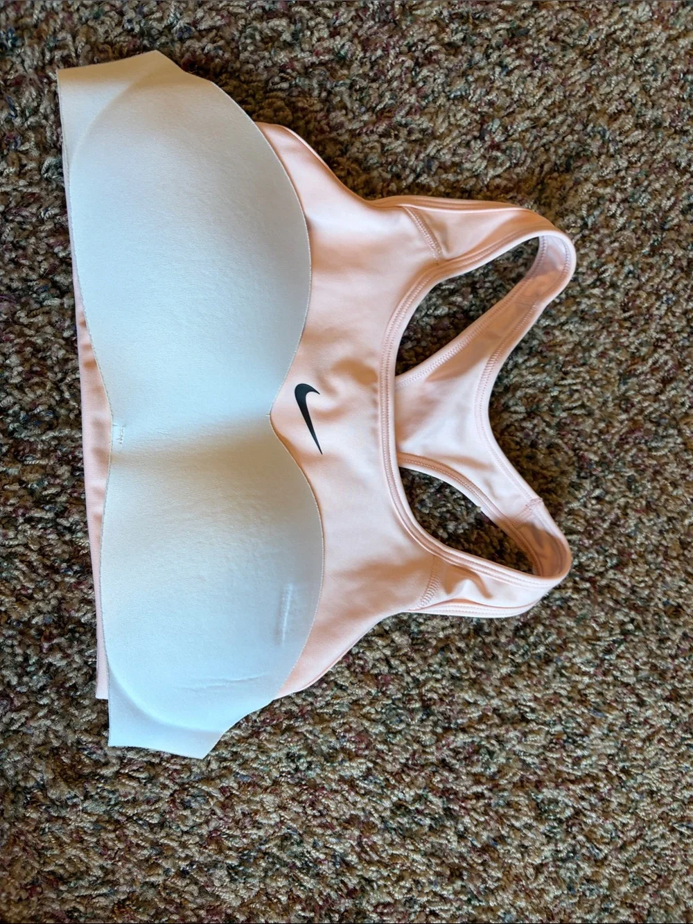 Nike Light Pink Racerback Sports Bra with Black Swoosh